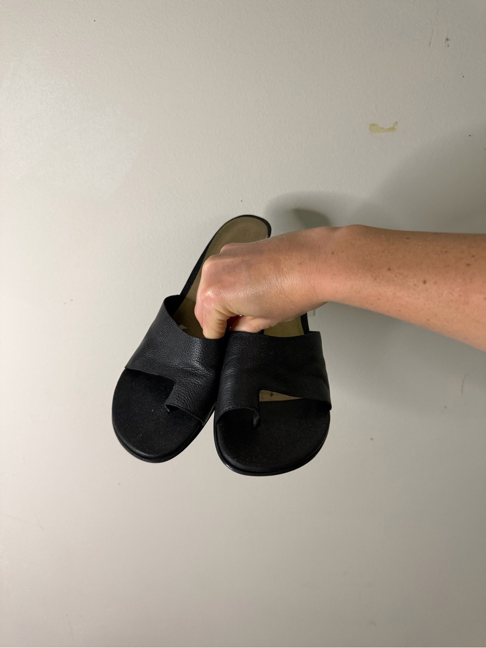 Black Leather Slide Sandals